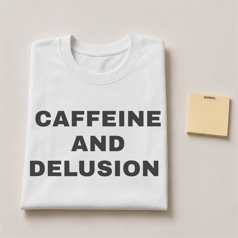 Caffeine and Delusion Tee — mockup 2