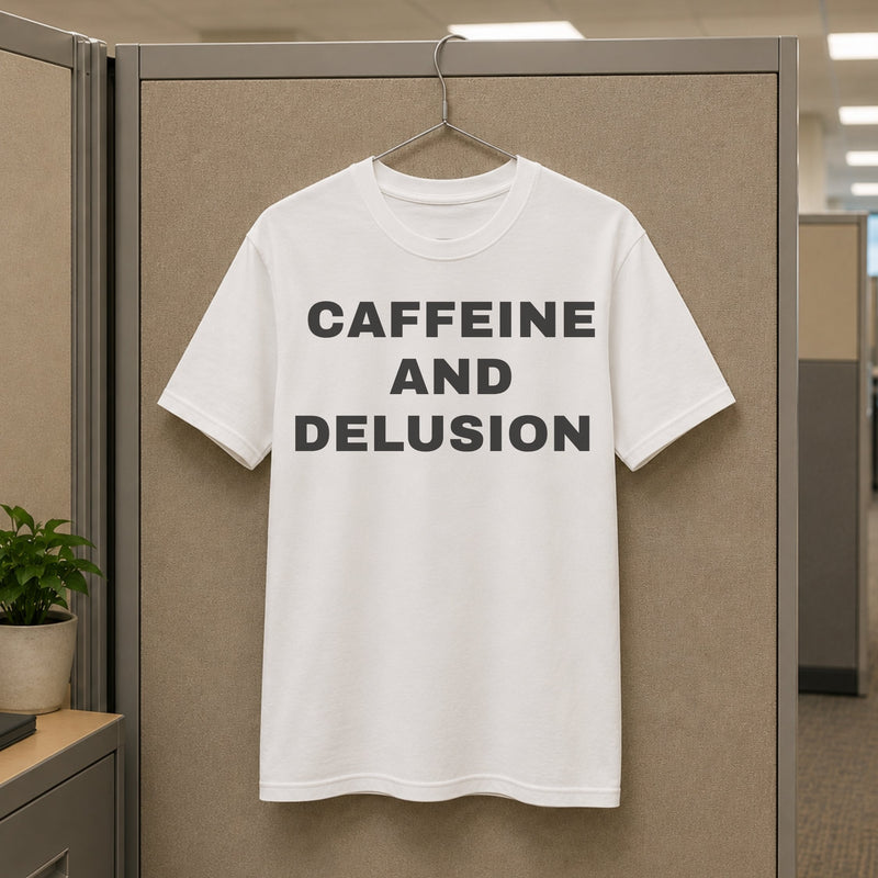 Caffeine and Delusion Tee — mockup 3